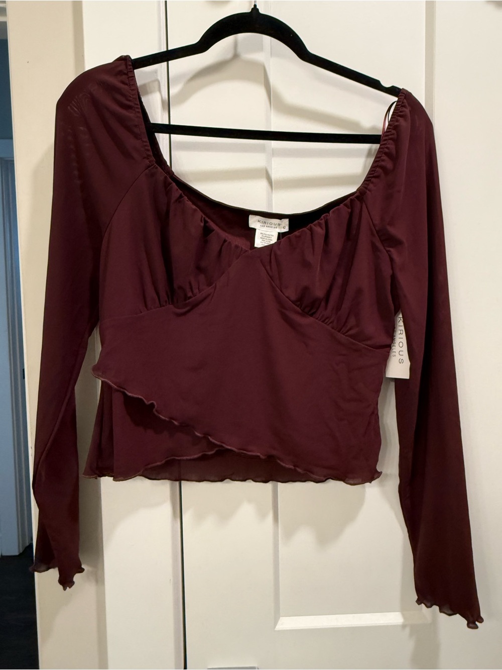Women’s Wrap-Front Square Neck Crop Top in Burgundy